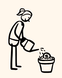 image de jeune femme arrosant un pot avec des euros